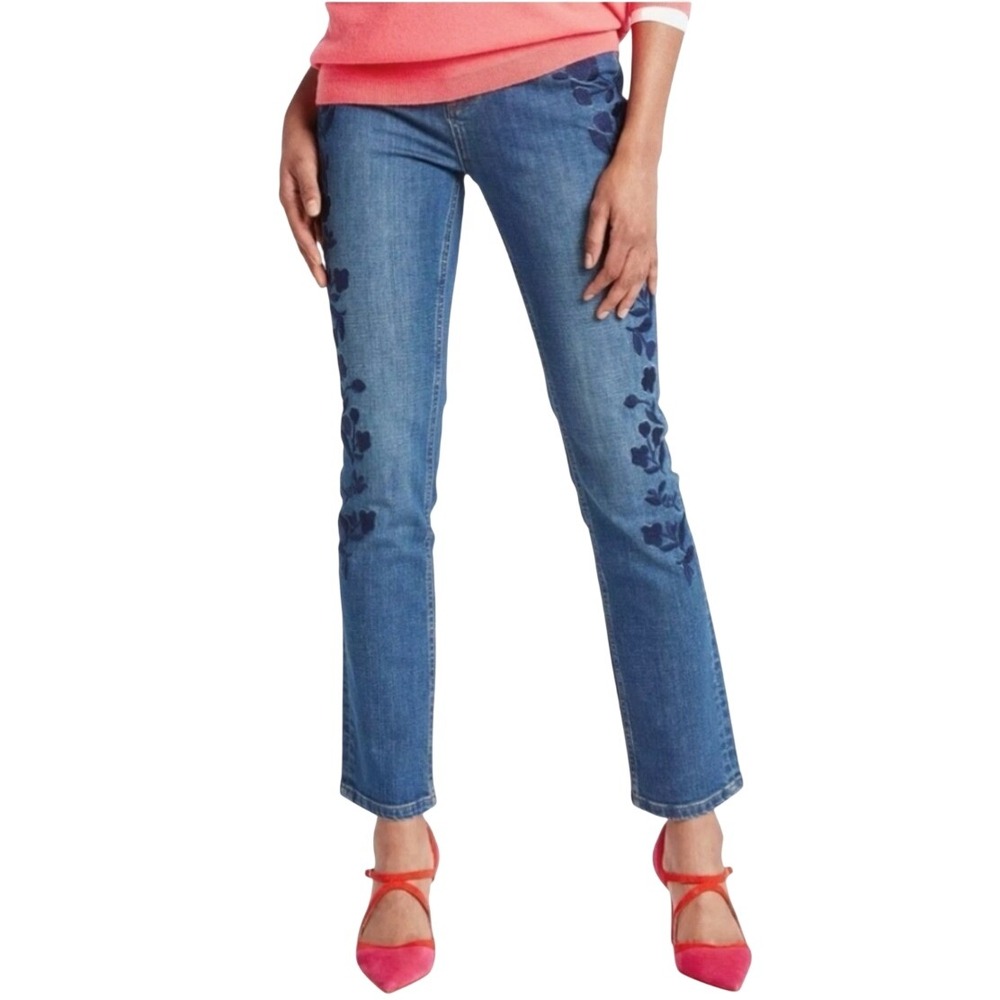 Boden The Cavendish Girlfriend Jeans Embroidered Medium Wash Sz 6P